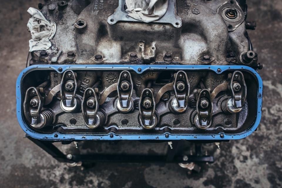An engine block stripped down for a rebuild